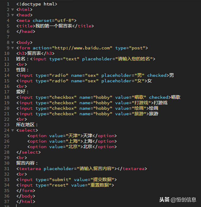 HTML+CSS：常用表单按钮之提交和重置，完整留言表单效果演示